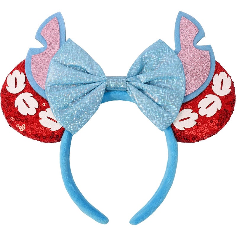 ETLUK Mouse Ears Headband, Mouse Ears for Women Girls, Sequin Bow Headbands Cosplay Accessories Party Decorations (ST Red) - Image 1